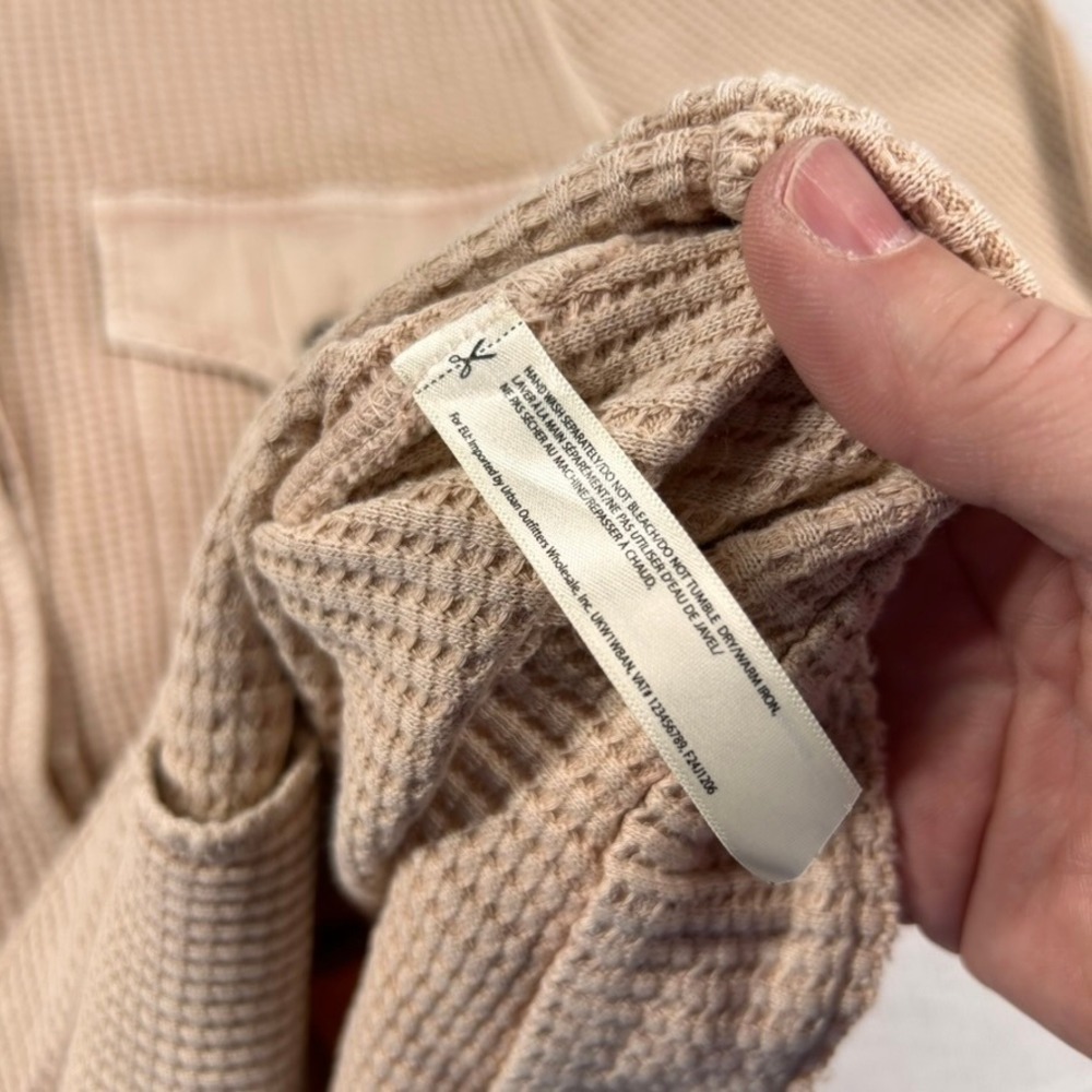 Free People FP One Waffle Knit Shacket Womens L Thermal Utility Jacket Epaulette - Picture 6 of 10